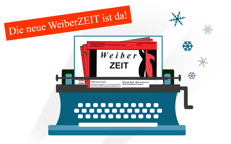 Veröffentlichungen - Grafik: Eine Schreibmaschine, mit der die WeiberZEIT geschrieben wird.