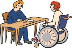 Leichte Sprache: Frau berät Frau im Rollstuhl