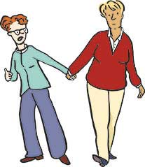 Leichte Sprache: Frau zieht andere Frau we