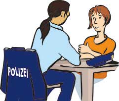 Leichte Sprache: Frau sitzt im Büro von Polizistin