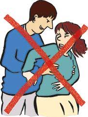 Leichte Sprache: Mann fasst Frau an Brust - durchgestrichen